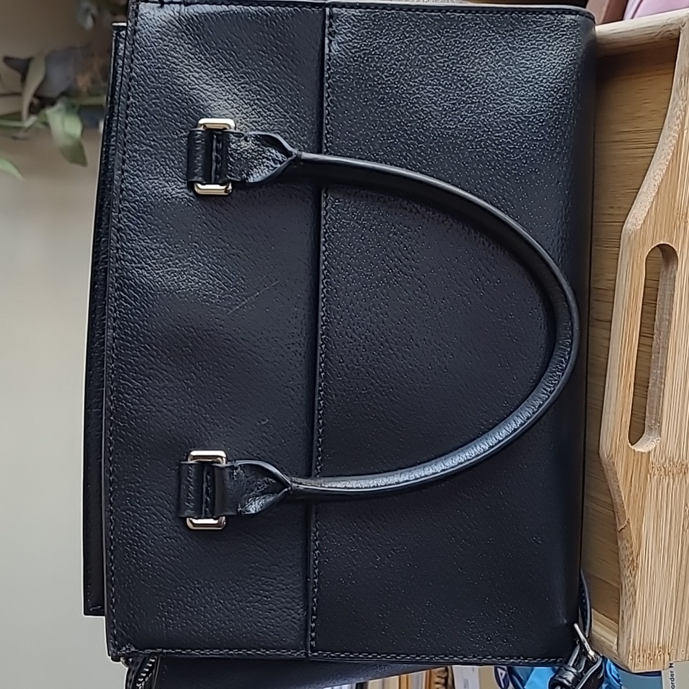 Kate Spade black zip top satchel with strap. - Picture 3 of 6